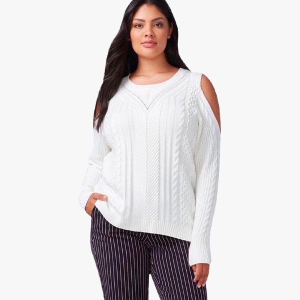 ➕ Lane Bryant Cold Shoulder Cable Knit Sweater